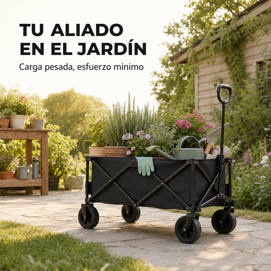 Carro Plegable XXL Estructura Reforzada Ruedas Todoterreno