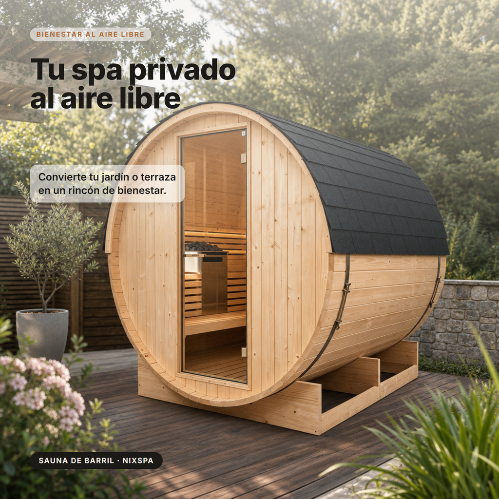 Sauna Barril Exterior Jardín 5-6 Personas Madera Abeto 6 kW Tejado Tejas