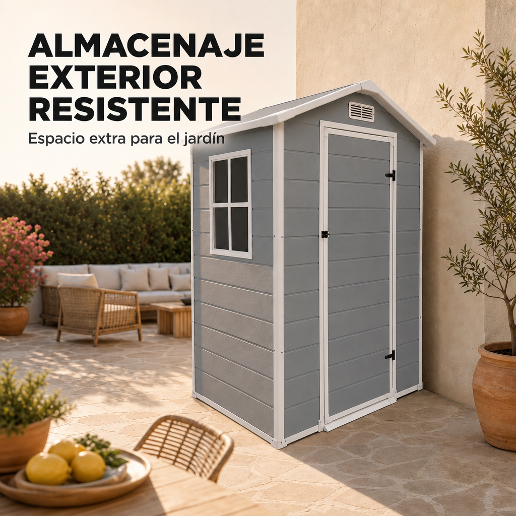 Casetta da giardino in resina per esterni con finestra, ventilazione e chiusura di sicurezza