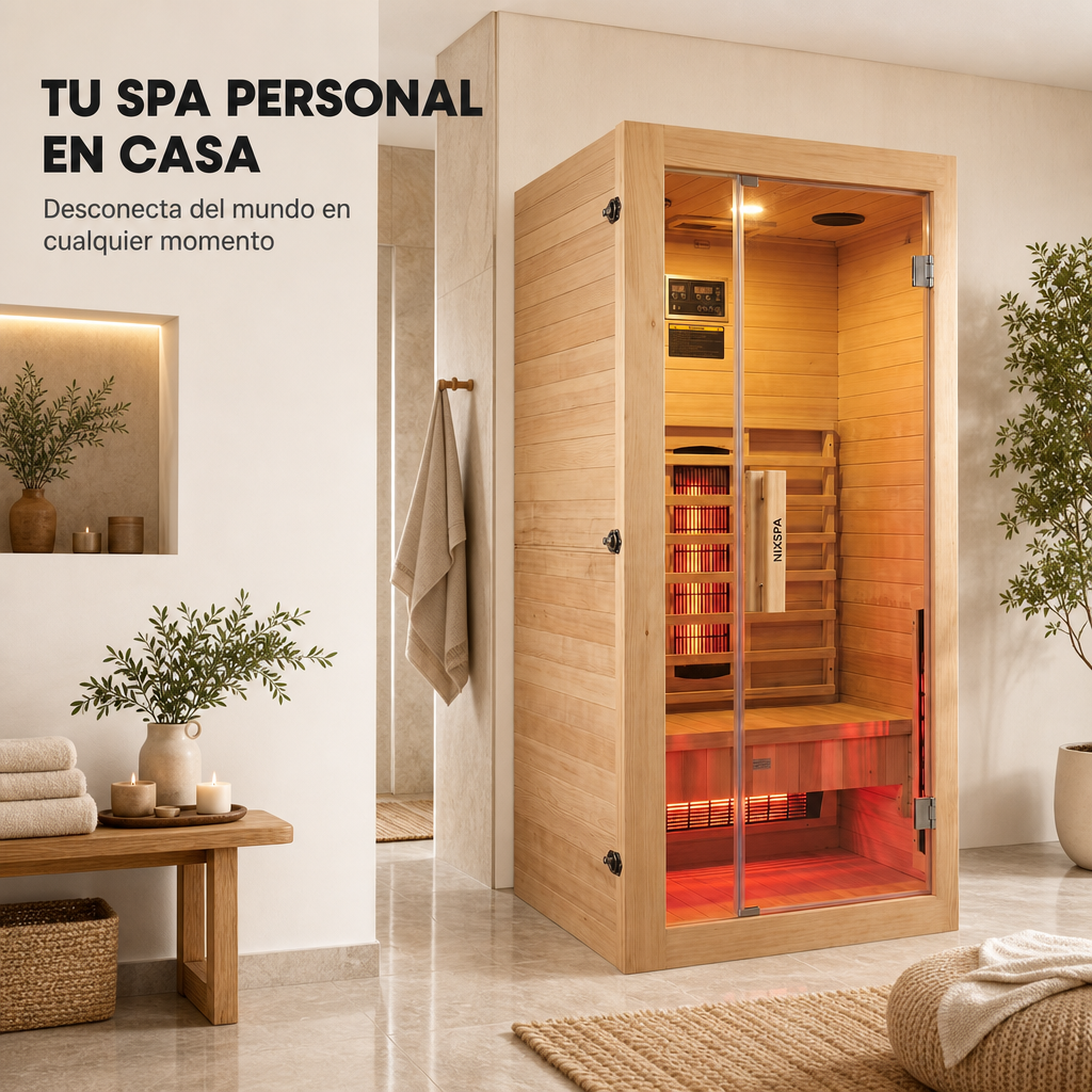 Sauna de infrarrojos individual de madera maciza con 4 paneles y control digital