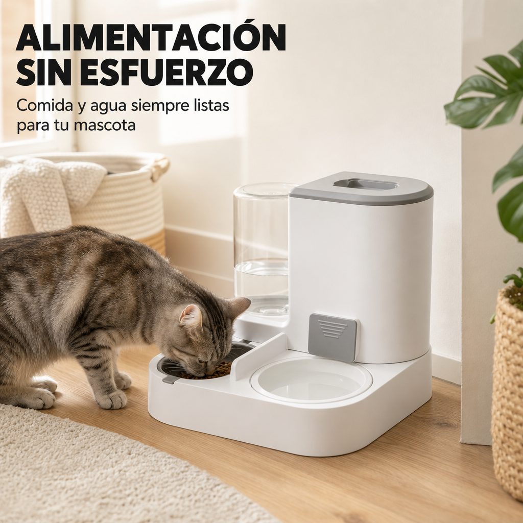 Comedouro e bebedouro automático 2 em 1 para gatos e cães com dispensador duplo e grande capacidade cor cinzenta