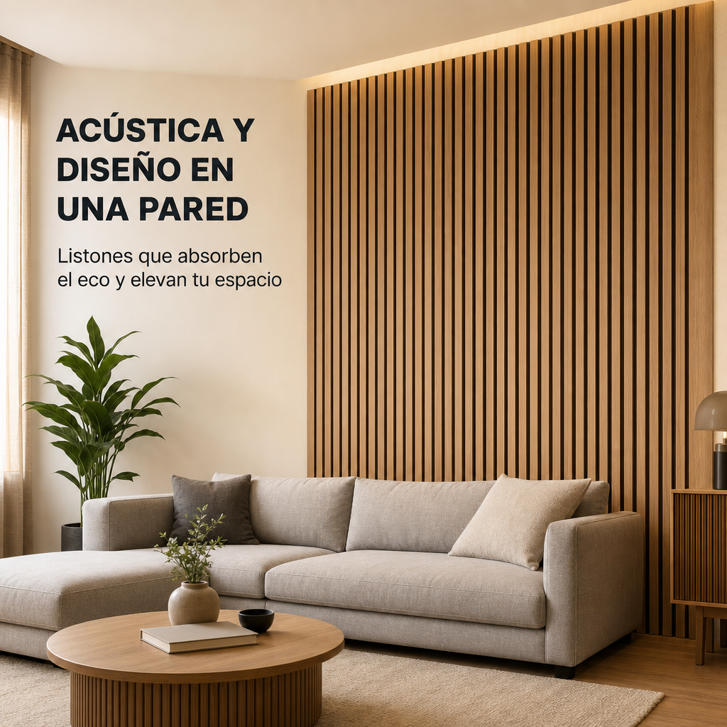 Pannello acustico decorativo a listelli MDF effetto legno con feltro acustico 240x60 cm