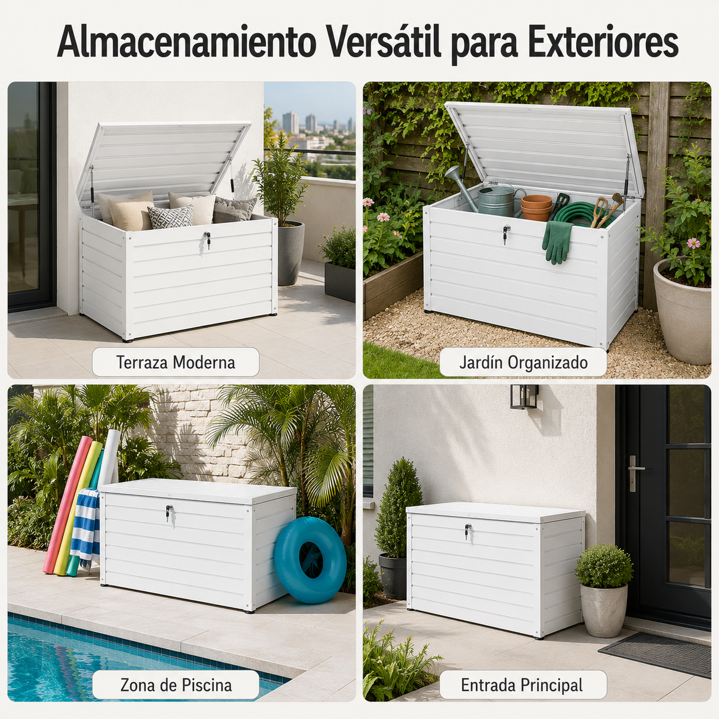 Baú Metálico Exterior com Tampa Hidráulica e Fechadura para Jardim