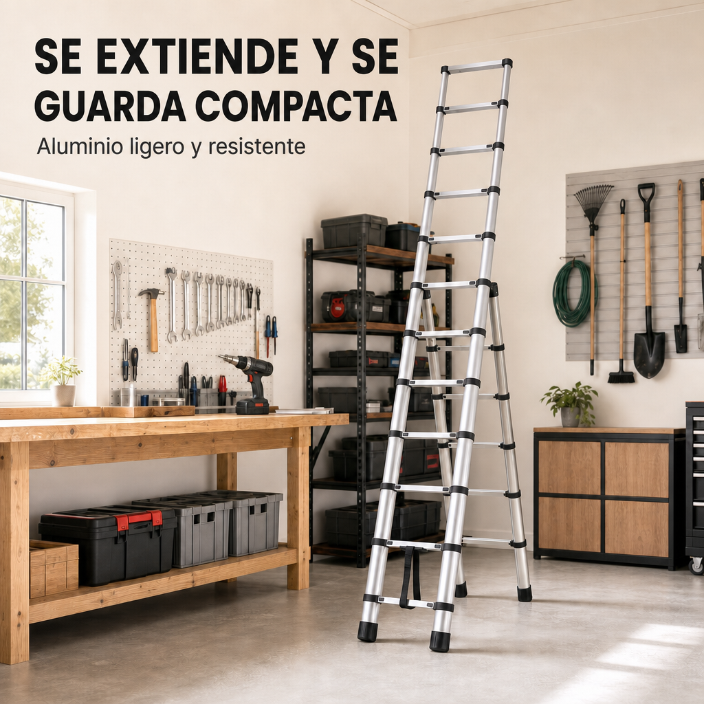 Escalera Telescópica Plegable De Aluminio 4,4 M Antideslizante
