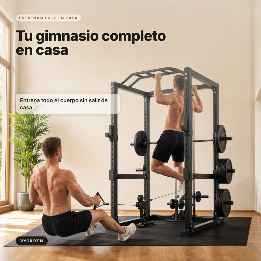 Multiestação de musculação com polia alta, barras para puxar e barras para fundos