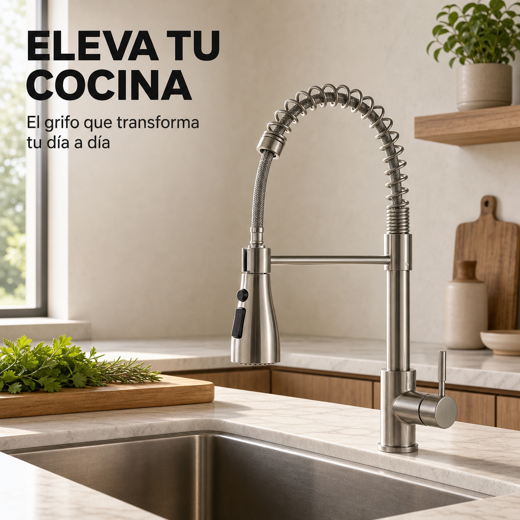 Rubinetto da cucina estraibile in acciaio inox con doccetta estensibile e bocca alta girevole a 360° per lavello
