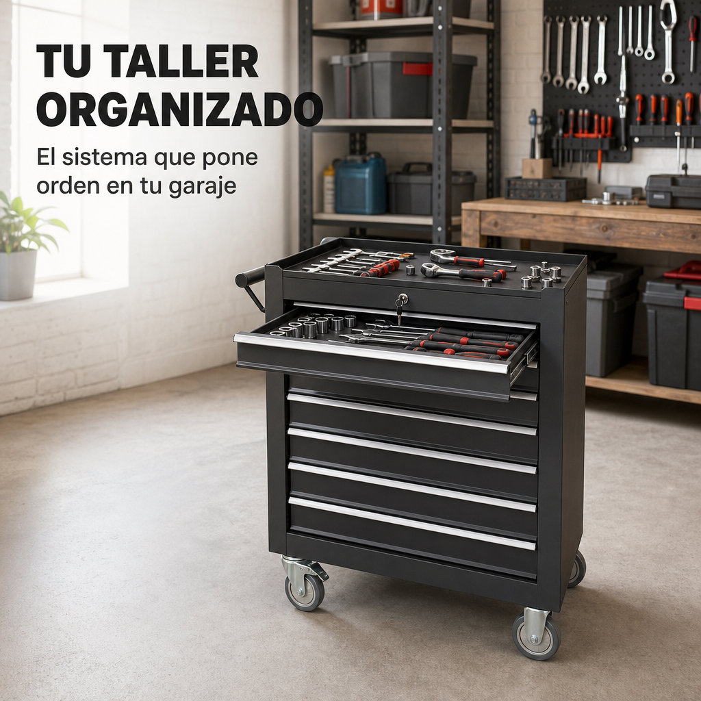 Carrello porta attrezzi metallico con 7 cassetti