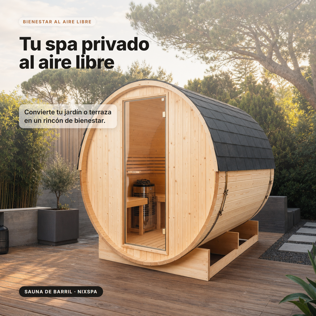 Sauna Barril Exterior Jardín 3-4 Personas Madera Abeto 6 kW Tejado Tejas