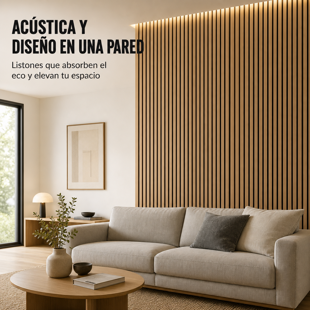 Panneau acoustique décoratif en lattes MDF effet bois avec feutre acoustique 120x60 cm pack de 4 unités