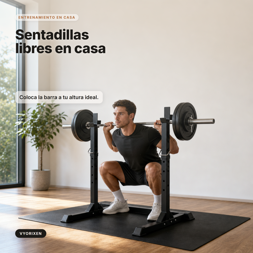 Suporte ajustável para barra e rack de agachamentos para treino de força