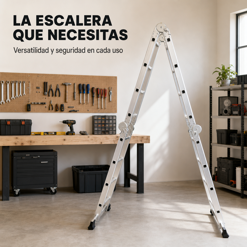 Scala in alluminio multiposizione 4 in 1 pieghevole con cerniere di sicurezza e piedi antiscivolo