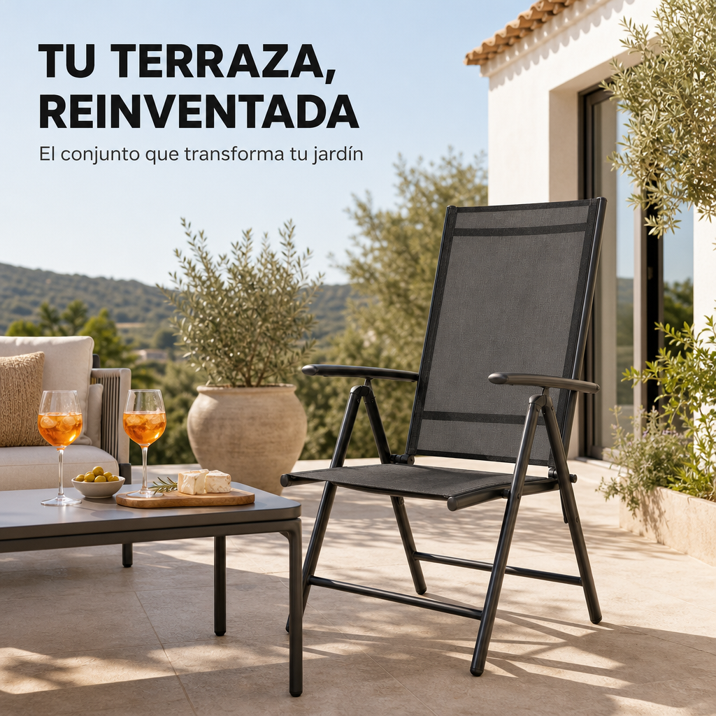 Set di 2 sedie pieghevoli da giardino in alluminio antracite con seduta in tessuto resistente e leggero