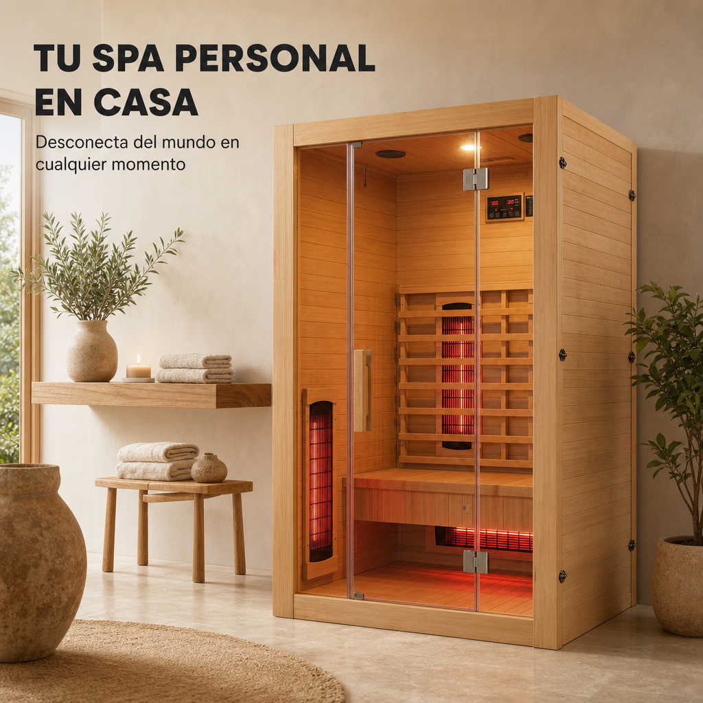 Sauna de infrarrojos para 2 personas con 5 paneles, Bluetooth y control digital