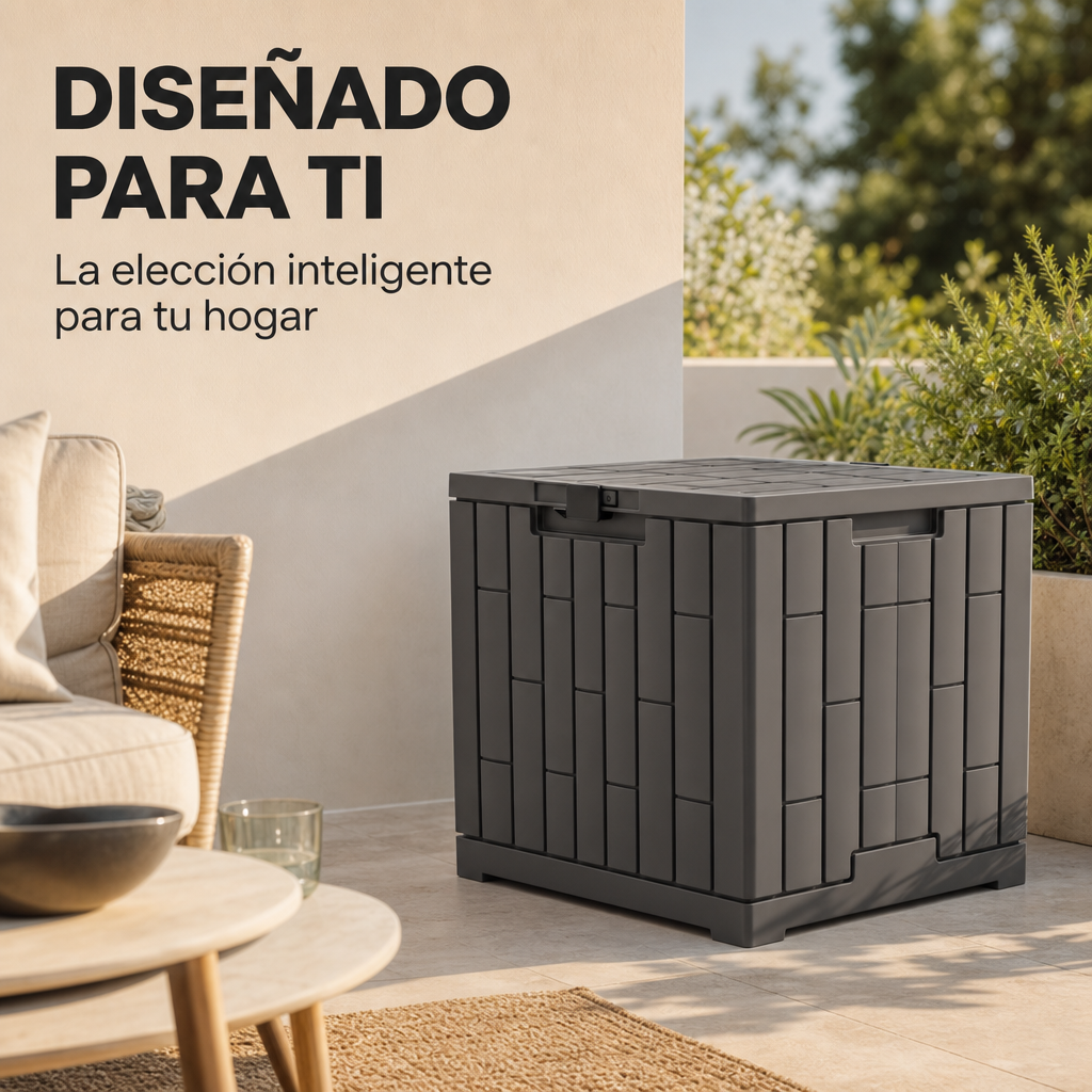 Cassapanca da esterno impermeabile 130 L con coperchio rinforzato e chiusura di sicurezza