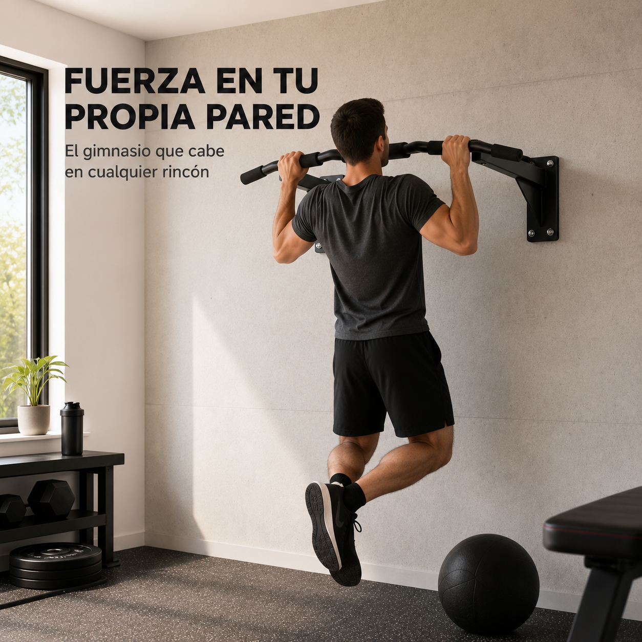 Barra de Dominadas para Pared con Agarres Antideslizantes