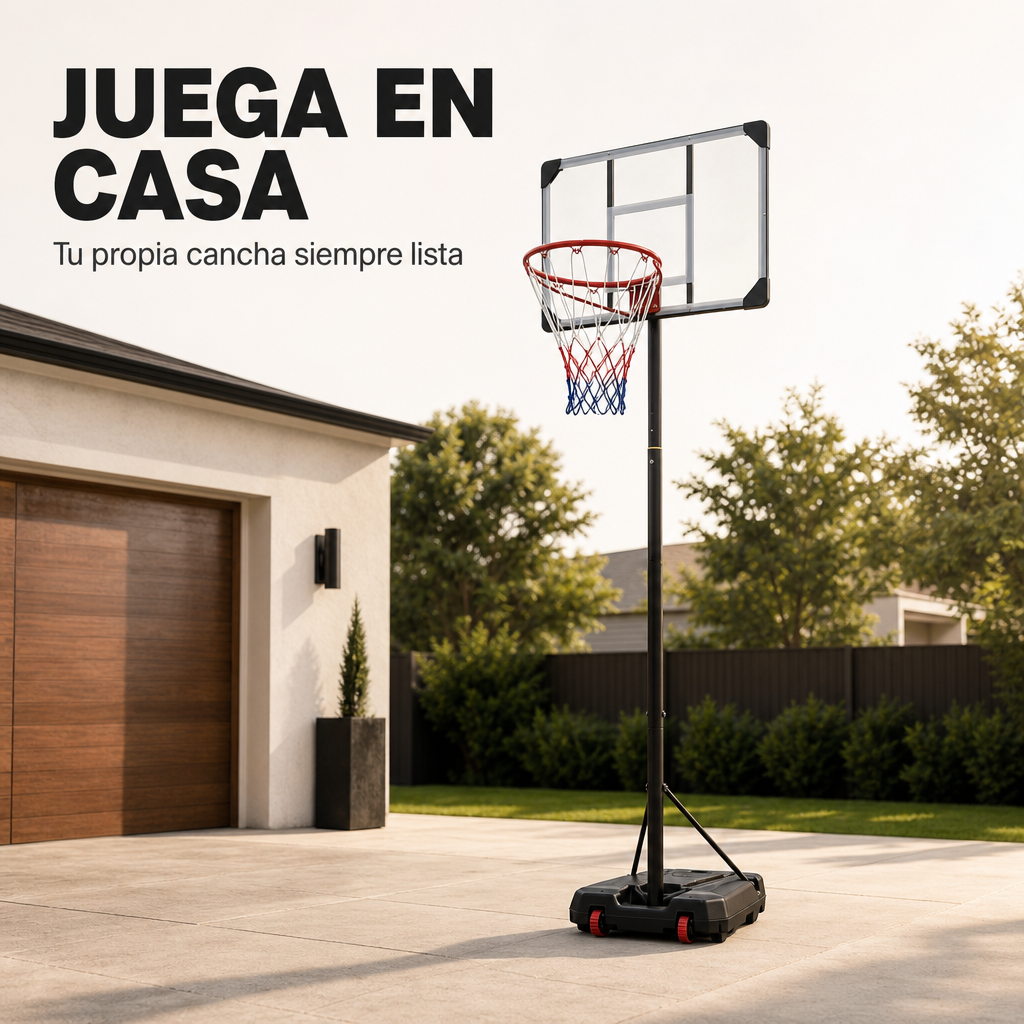 Höhenverstellbarer Basketballkorb mit stabilem Brett, verstärktem Ring und Rollenbasis für Außenbereich und Garten