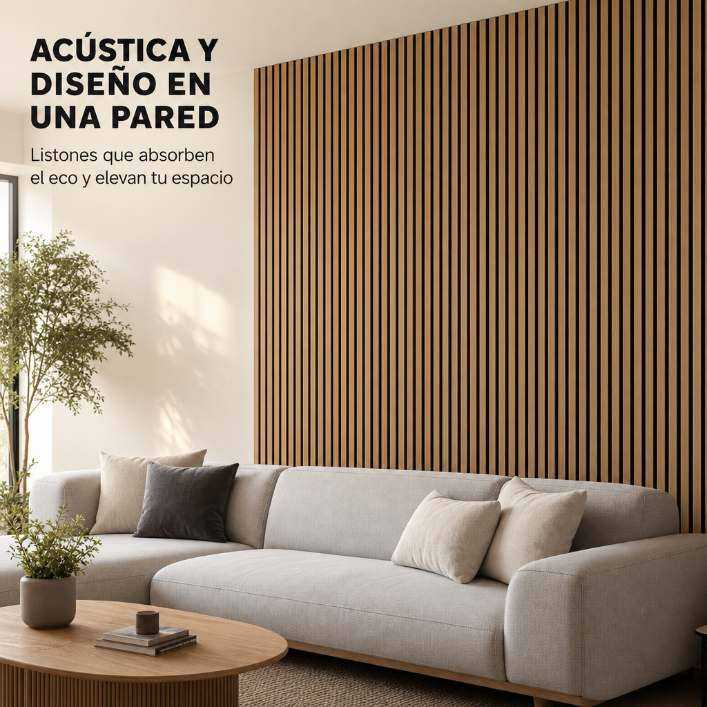 Panneau acoustique décoratif en lattes de bois MDF avec isolation acoustique 120x60 cm pack de 2
