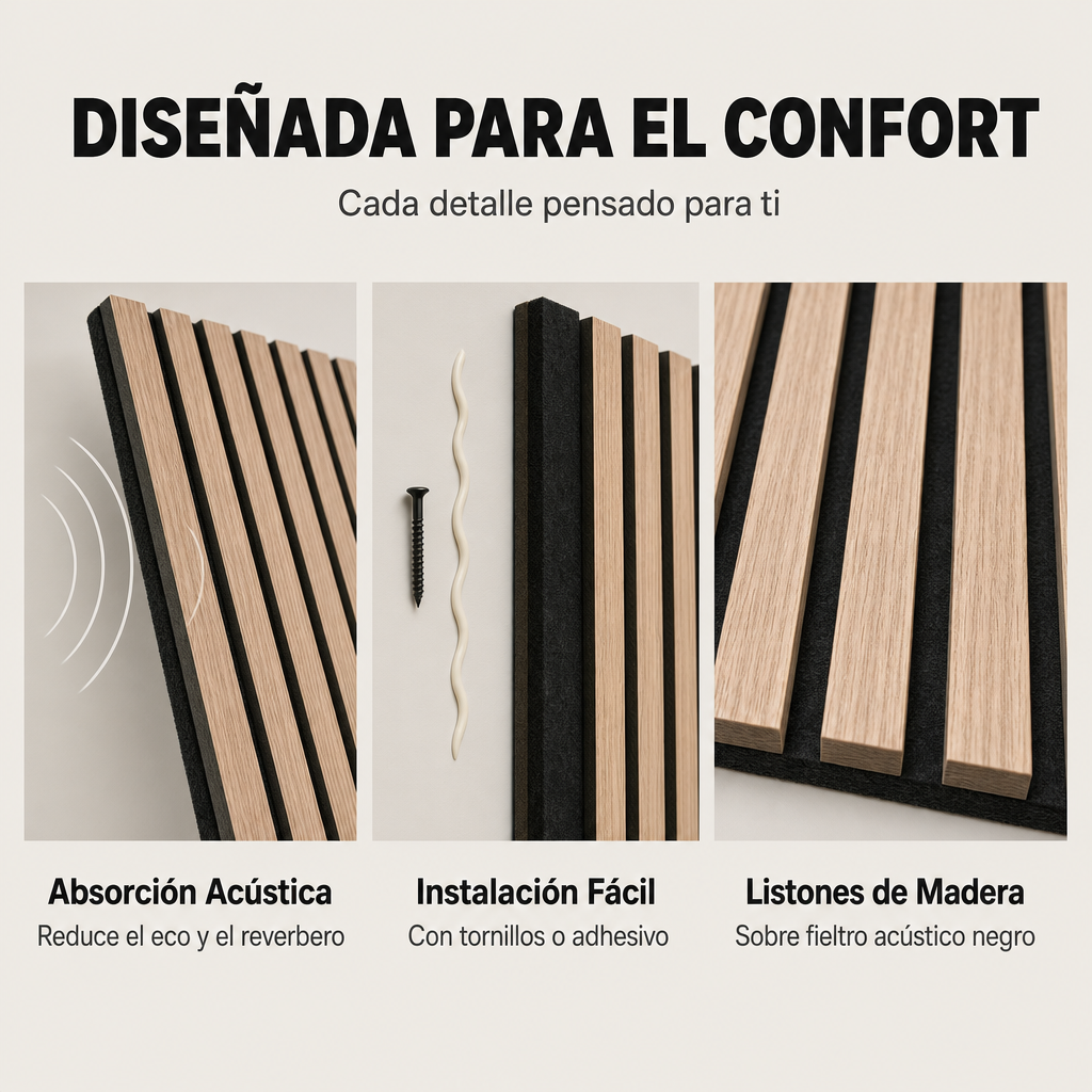 Pannello acustico decorativo a listelli MDF effetto legno con feltro acustico 240x60 cm