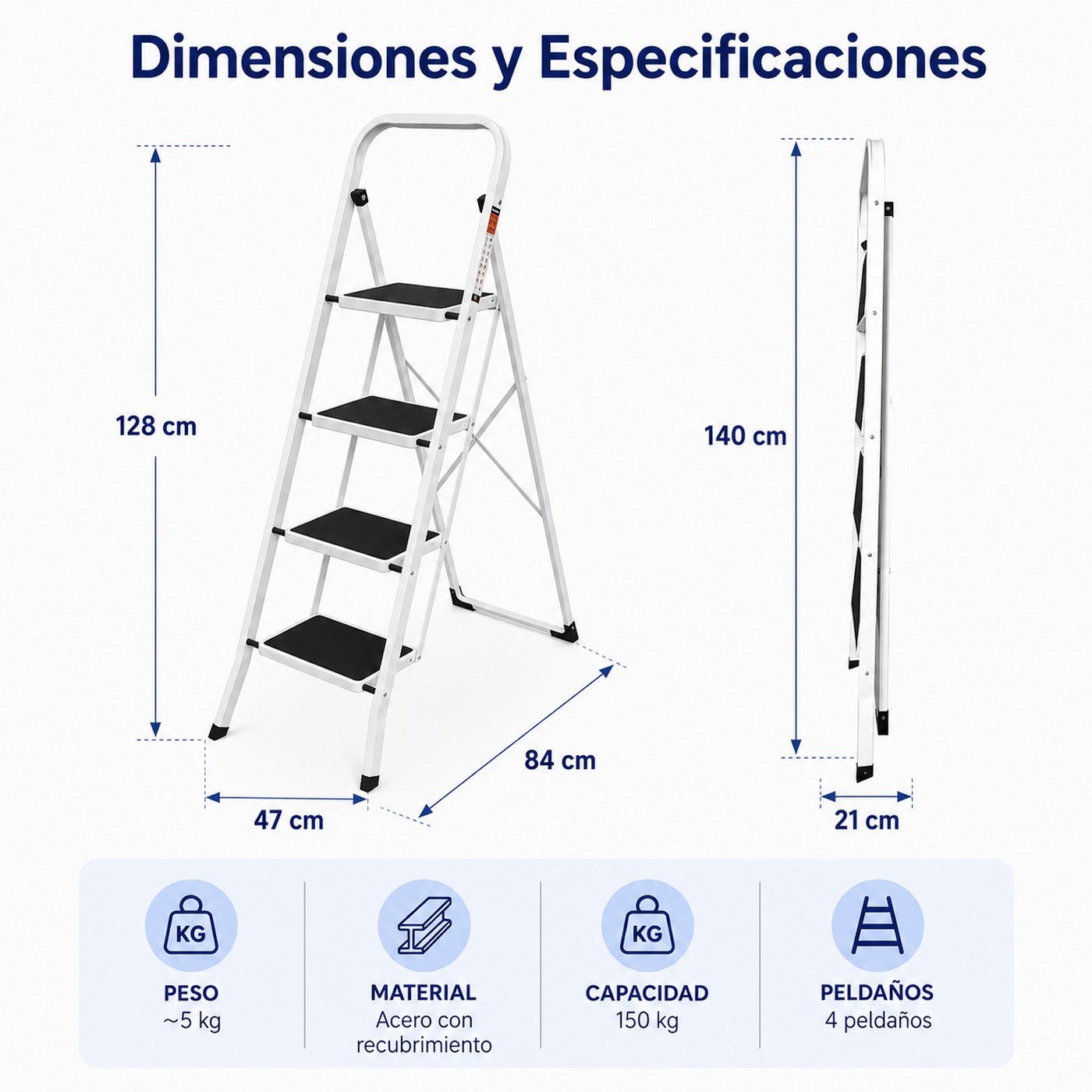 Escalera Plegable 4 Peldaños Con Plataforma Antideslizante