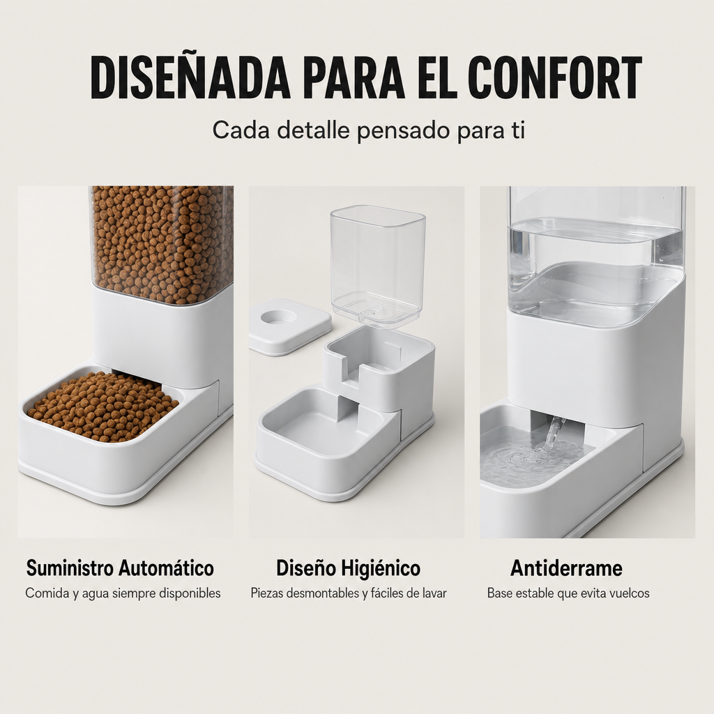 Distributeur automatique de nourriture pour chats et chiens avec distributeur d'eau, double gamelle et alimentation continue couleur grise