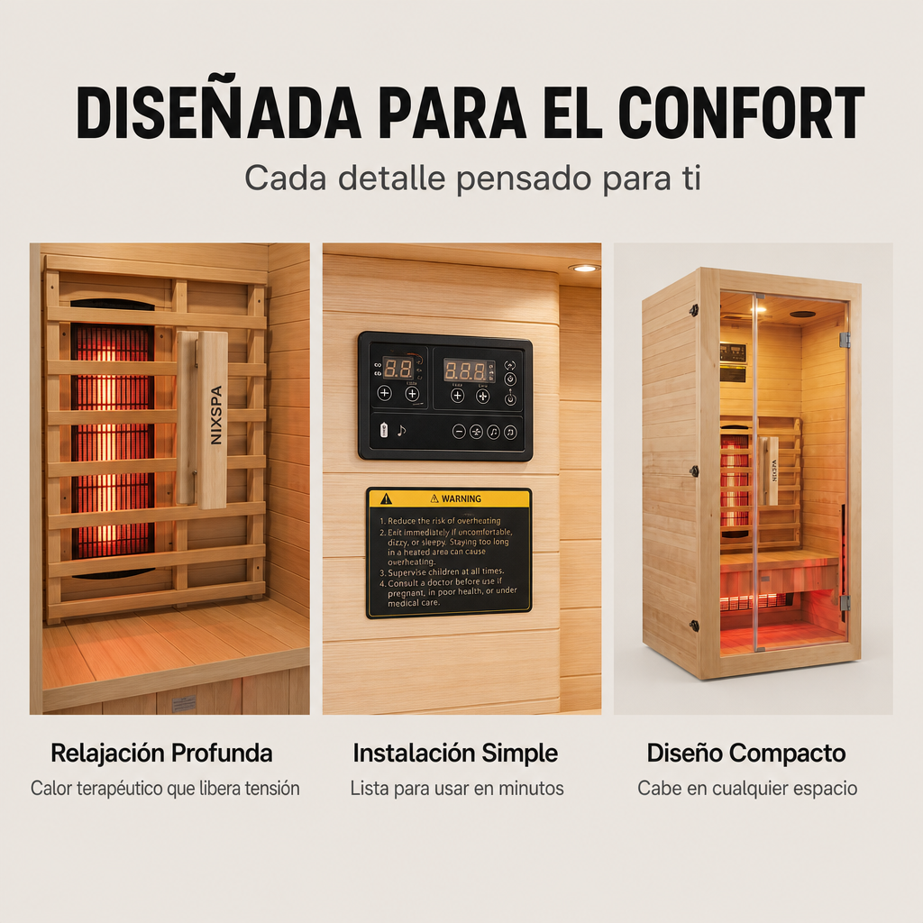 Sauna de infrarrojos individual de madera maciza con 4 paneles y control digital