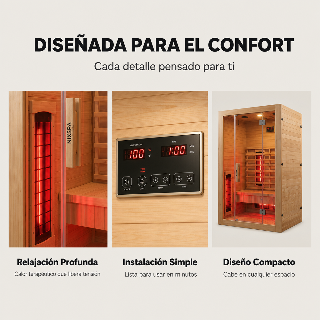 Sauna de infrarrojos para 2 personas con 5 paneles, Bluetooth y control digital