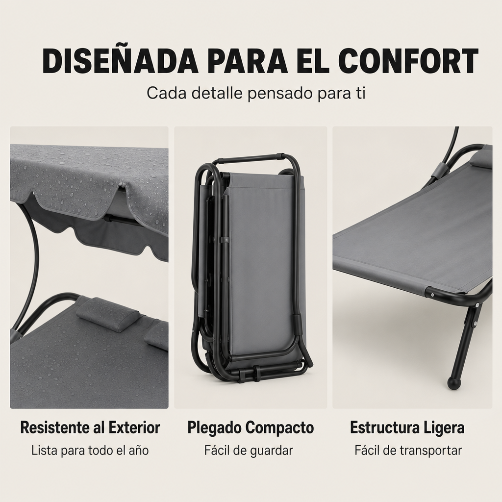 Lettino doppio da giardino tipo dondolo per 2 persone con parasole regolabile, cuscini, ruote e struttura in acciaio grigio 195x185x175 cm