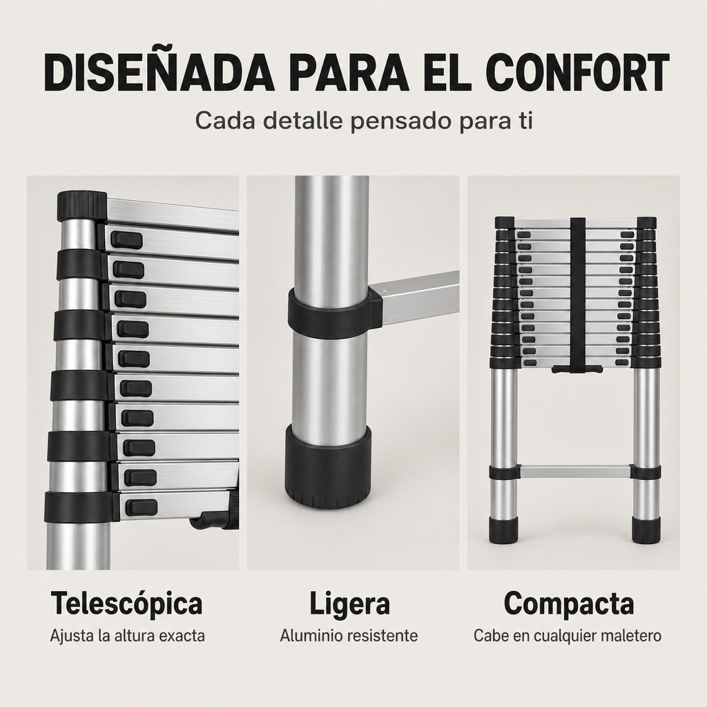 Escalera Telescópica Plegable De Aluminio 4,4 M Antideslizante