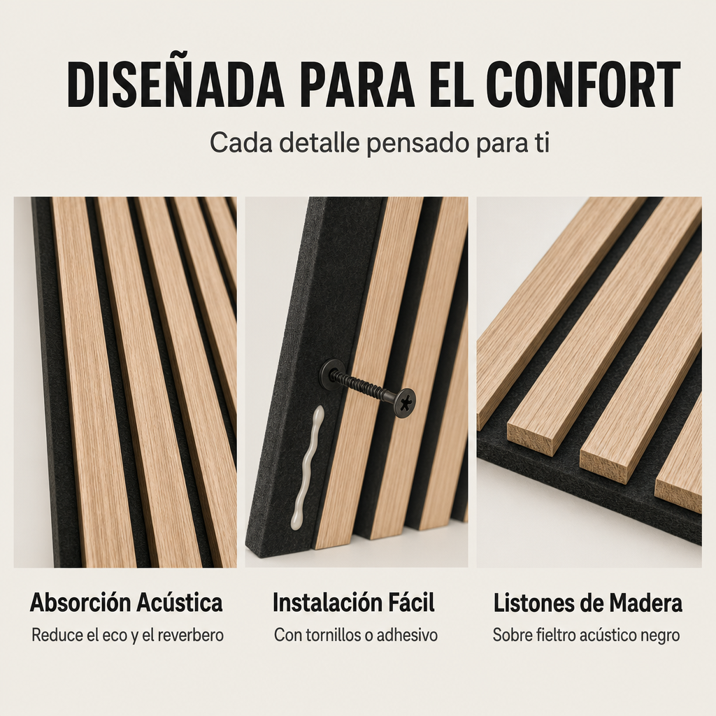 Panneau acoustique décoratif en lattes de bois MDF avec isolation acoustique 120x60 cm pack de 2