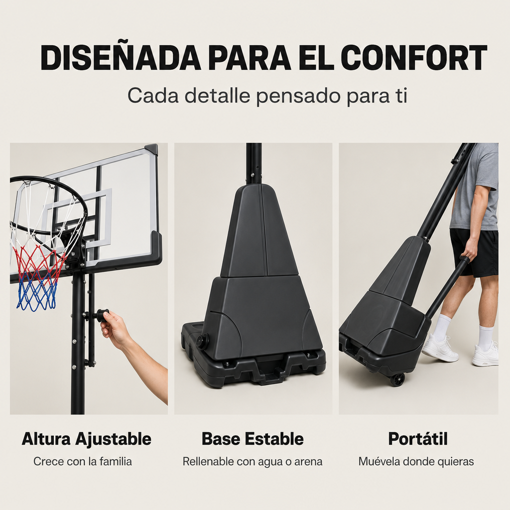 Cesto de Basquetebol Exterior Regulável 1,5-3,05 m com Rodas