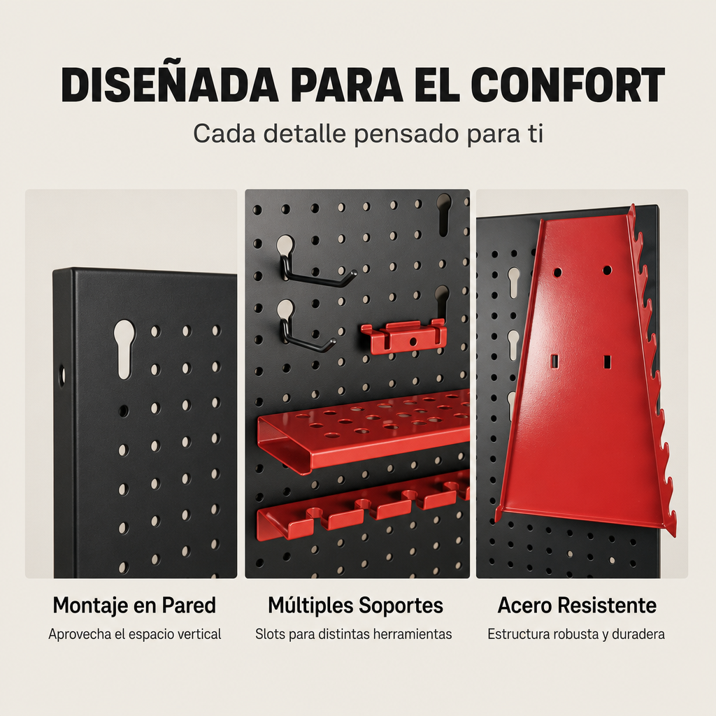 Panel Organizador Metálico Para Herramientas Con Ganchos Y Soportes