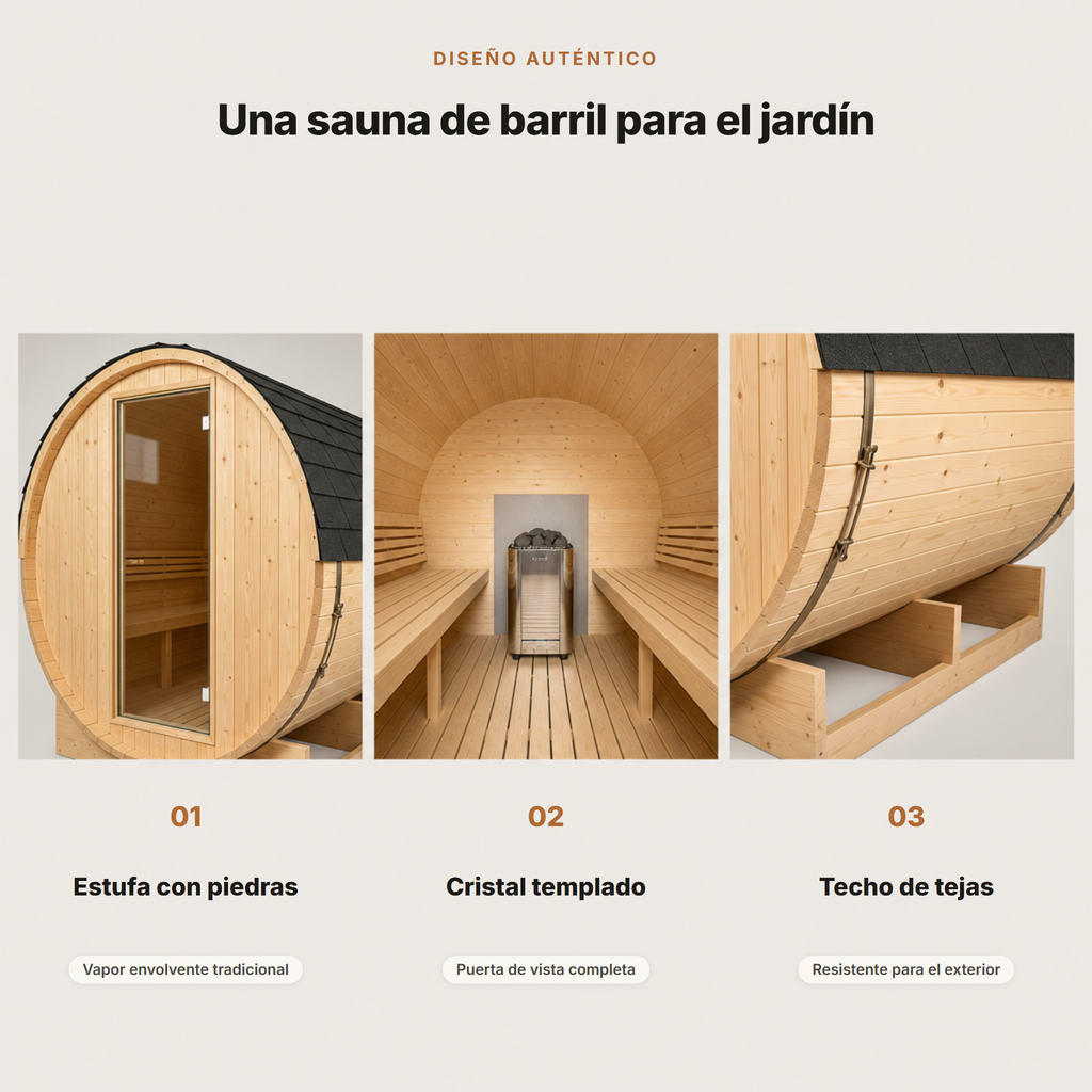 Sauna Barril Exterior Jardín 5-6 Personas Madera Abeto 6 kW Tejado Tejas