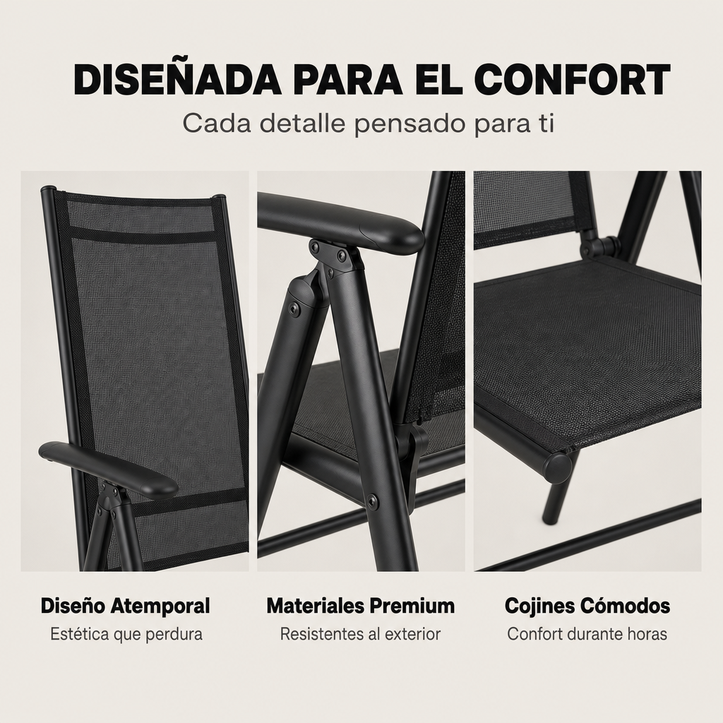 Set di 2 sedie pieghevoli da giardino in alluminio antracite con seduta in tessuto resistente e leggero