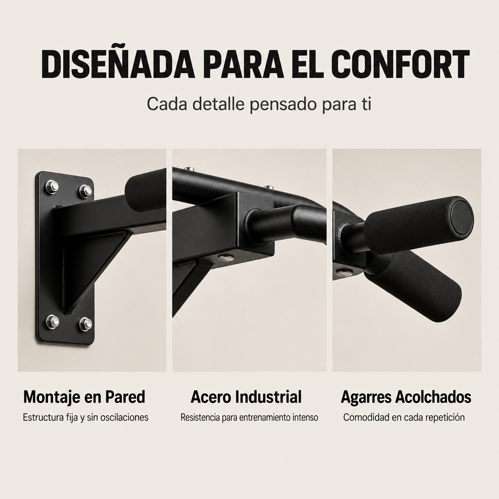 Barra de Dominadas para Pared con Agarres Antideslizantes