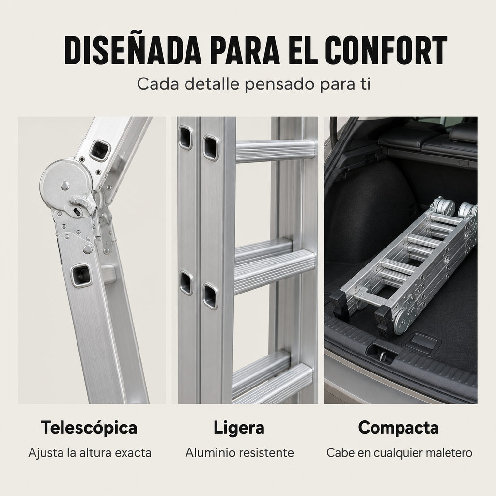 Scala in alluminio multiposizione 4 in 1 pieghevole con cerniere di sicurezza e piedi antiscivolo