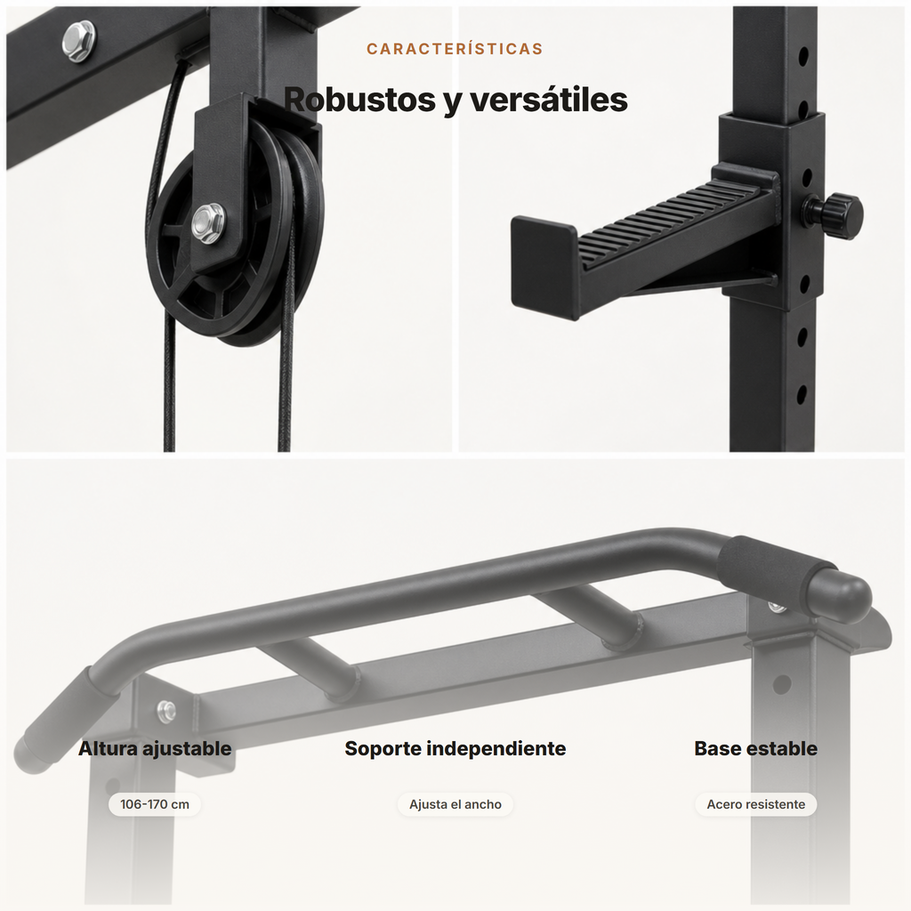 Suporte ajustável para barra e rack de agachamentos para treino de força