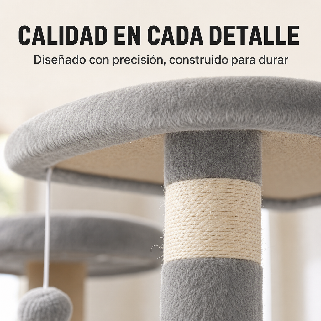 Albero tiragraffi per gatti alto 143 cm con amaca, piattaforme, tana e pali in sisal colore grigio chiaro