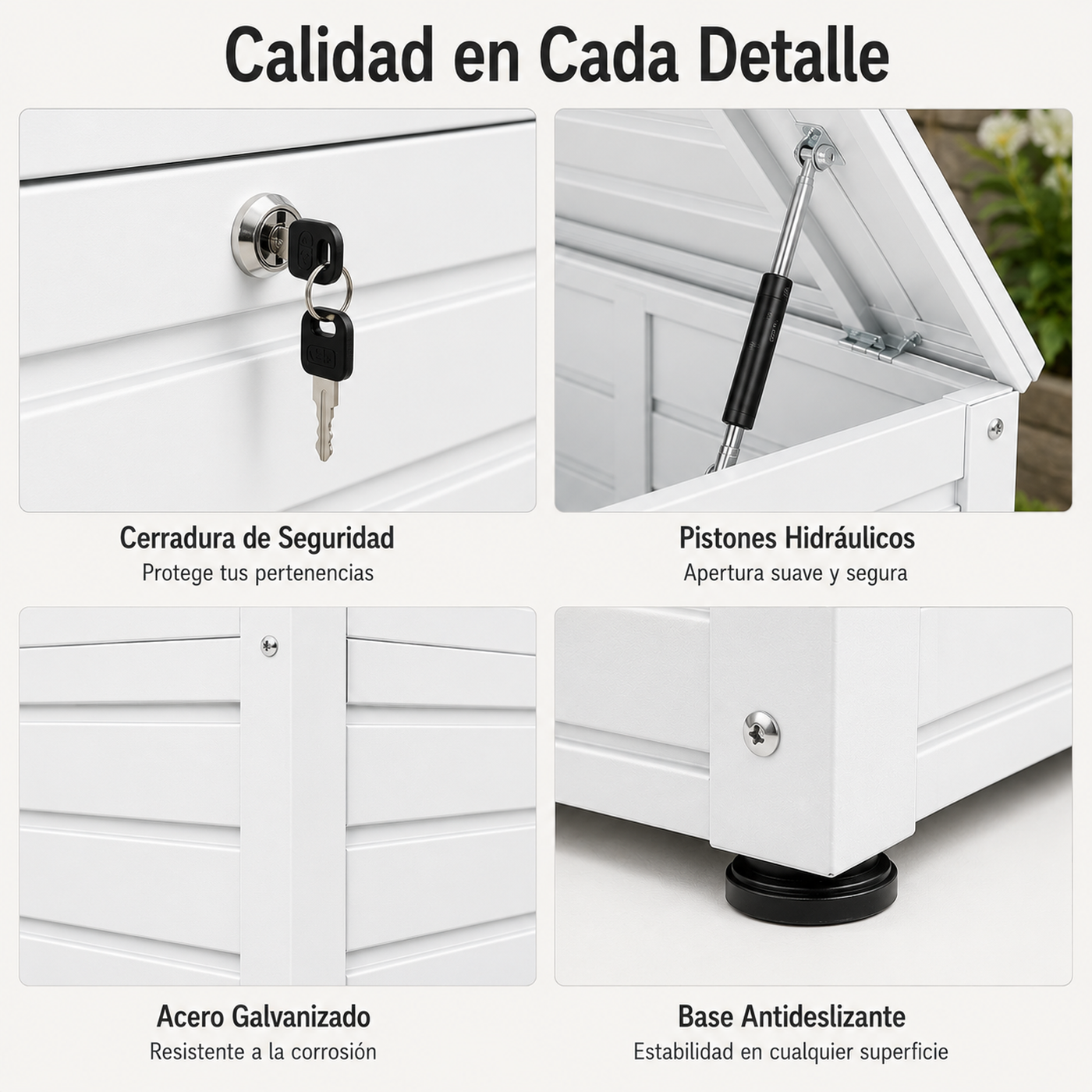 Baú Metálico Exterior com Tampa Hidráulica e Fechadura para Jardim