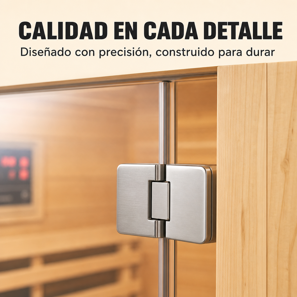 Sauna de infrarrojos 3 personas de madera maciza con 6 paneles, Bluetooth y puerta panorámicaSauna de infrarrojos 3 personas de madera maciza con 6 paneles, Bluetooth y puerta panorámica