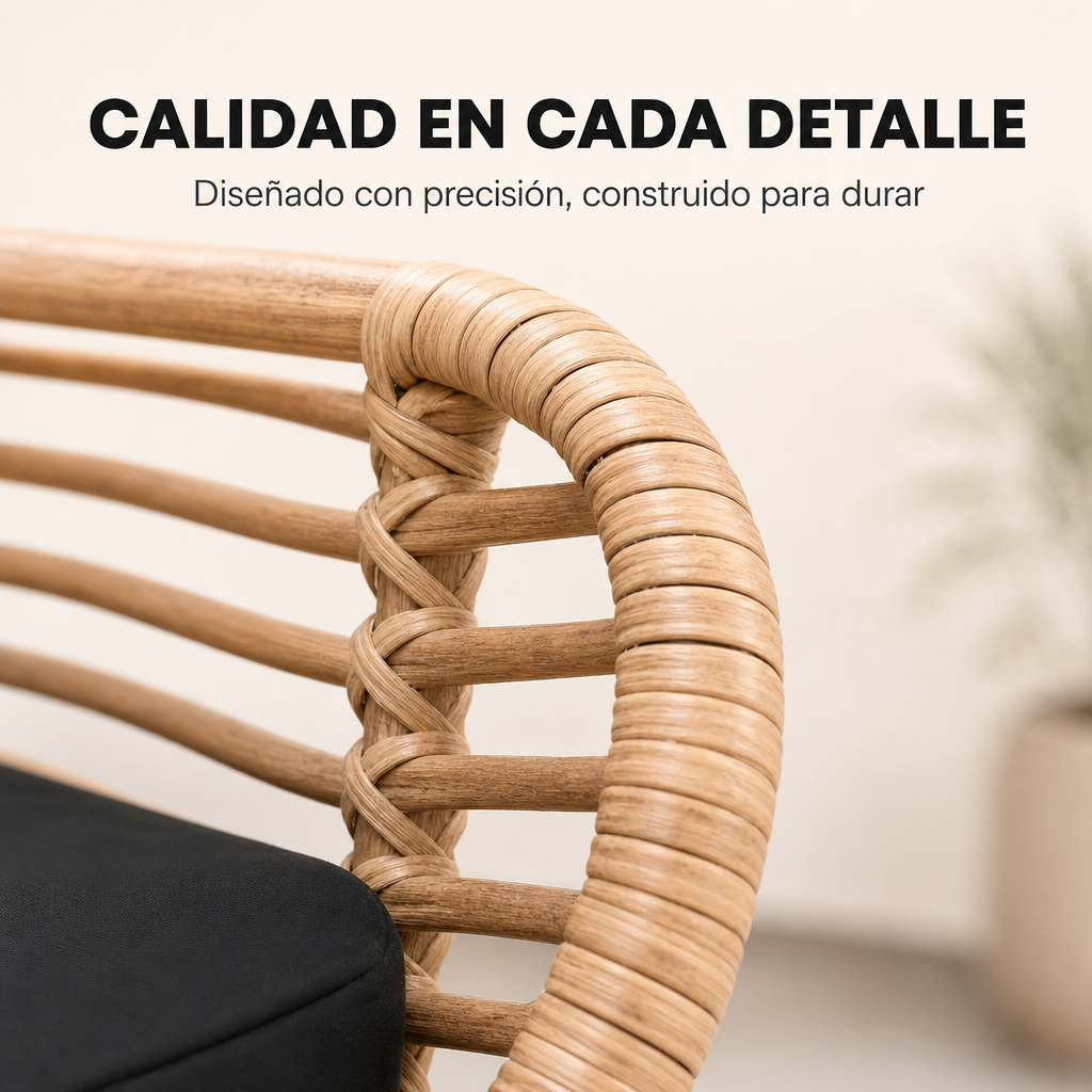 Conjunto Jardín Ratán Con 2 Sillones Y Mesa Redonda Para Terraza Y Balcón