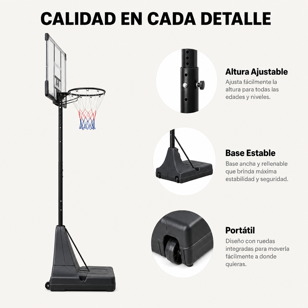 Cesto de Basquetebol Exterior Regulável 1,5-3,05 m com Rodas