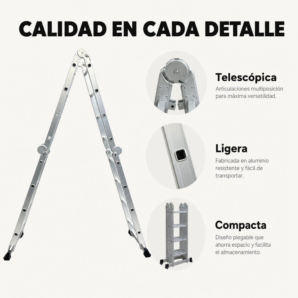 Scala in alluminio multiposizione 4 in 1 pieghevole con cerniere di sicurezza e piedi antiscivolo