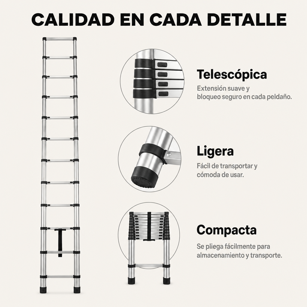 Scala telescopica pieghevole 3,2 m con gradini antiscivolo