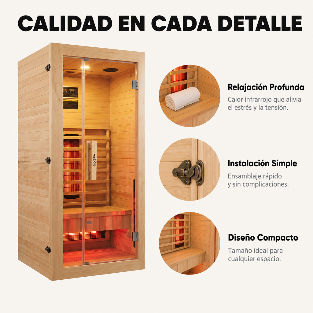 Sauna de infrarrojos individual de madera maciza con 4 paneles y control digital