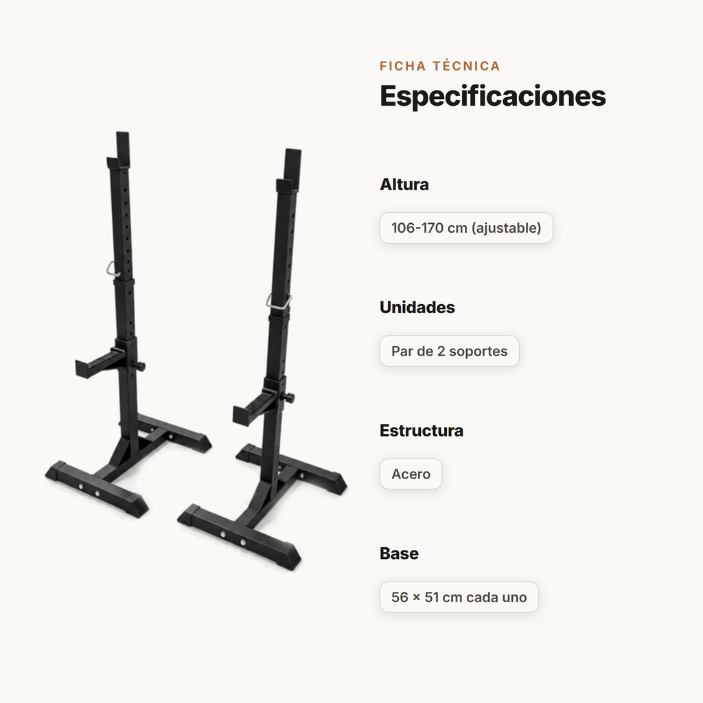 Suporte ajustável para barra e rack de agachamentos para treino de força
