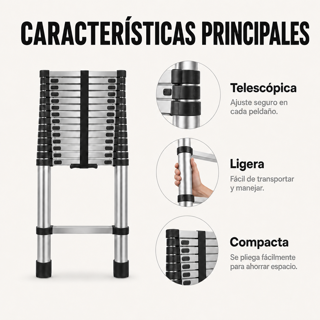 Escalera Telescópica Plegable De Aluminio 4,4 M Antideslizante