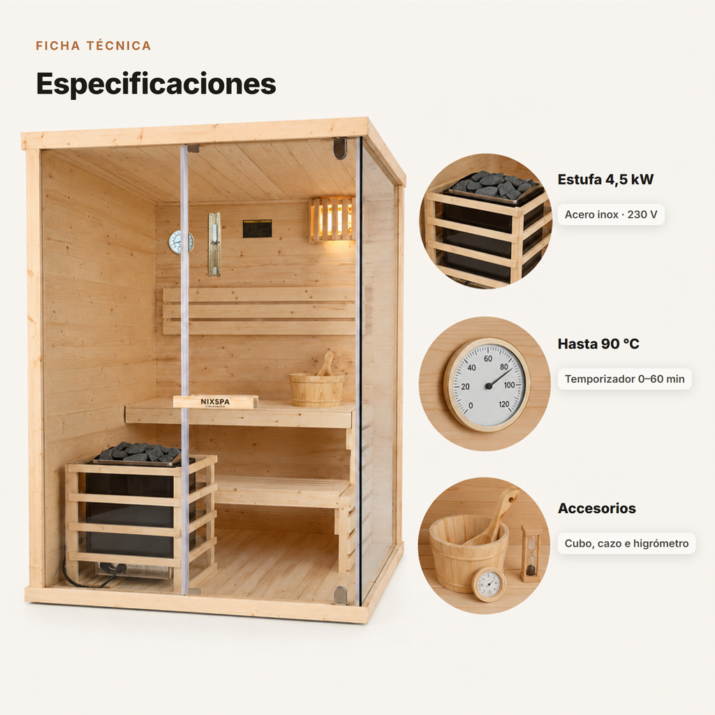 Sauna Finlandesa 2 Personas Madera Hemlock Canadiense
