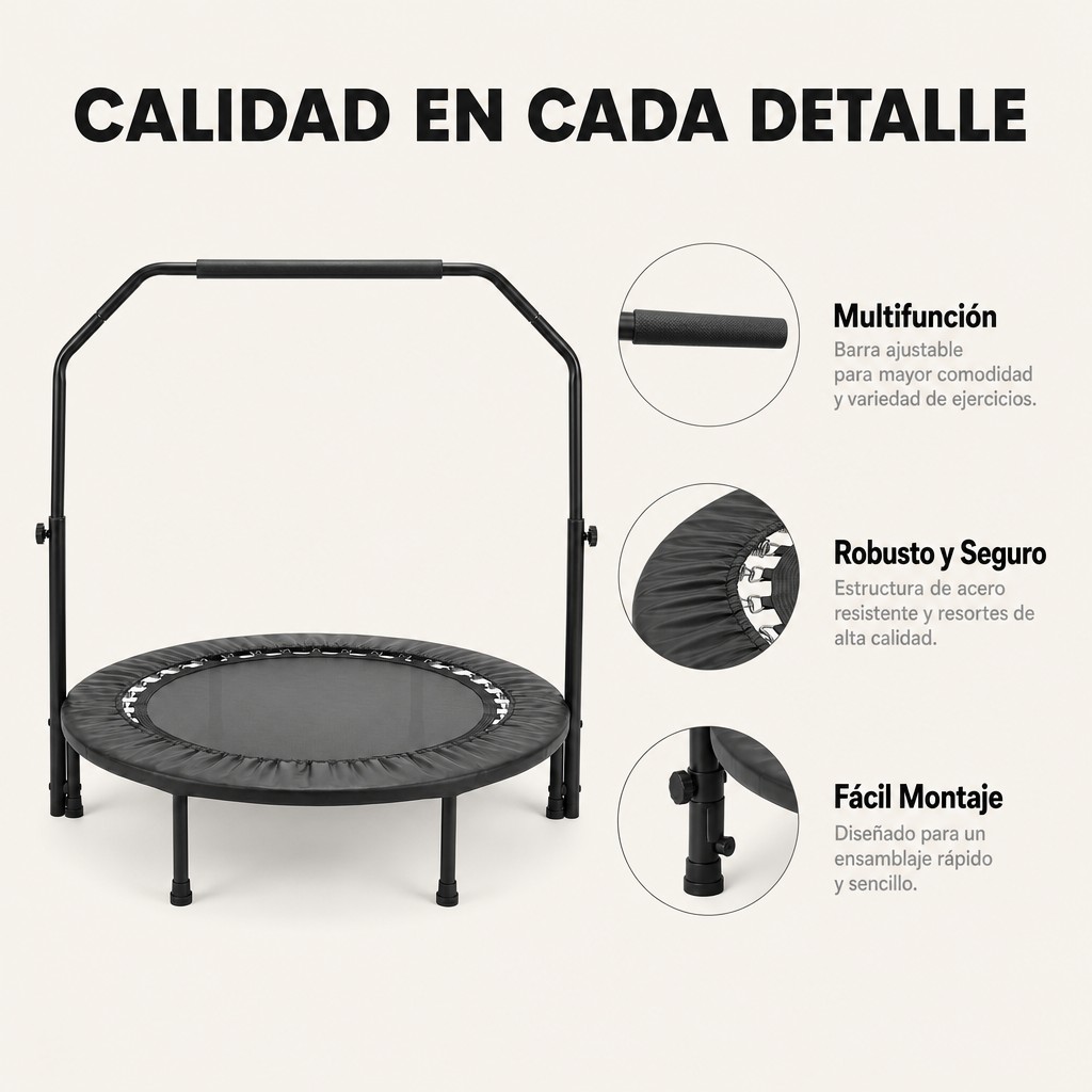 Trampoline fitness 3 en 1 avec barre ajustable et bandes de résistance