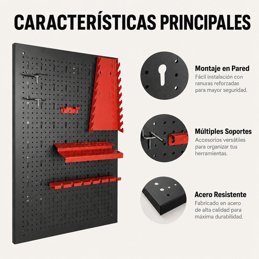 Panel Organizador Metálico Para Herramientas Con Ganchos Y Soportes