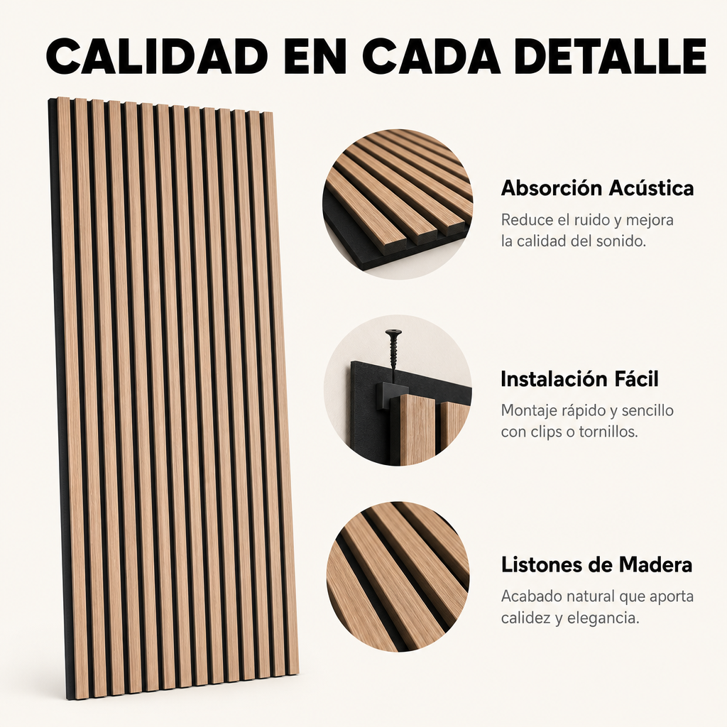 Pannello acustico decorativo a listelli MDF effetto legno con feltro acustico 240x60 cm